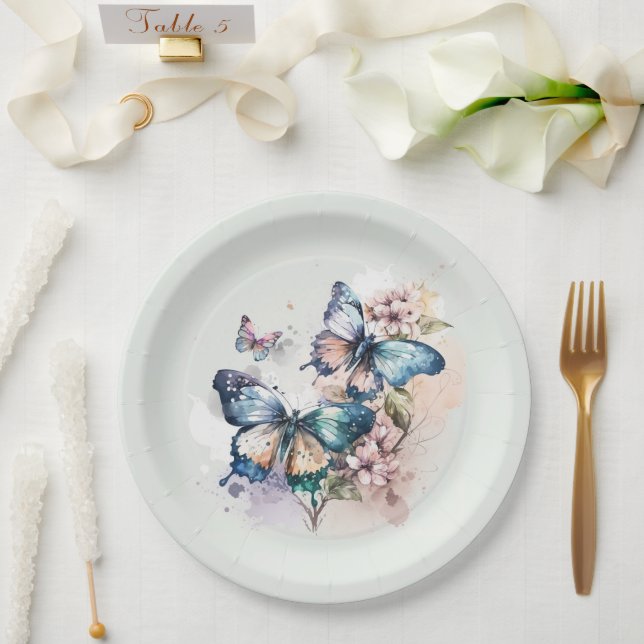 Assiettes En Carton Beaux papillons et fleurs Whimsical (Mariage)