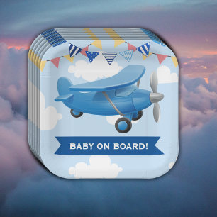 Assiettes En Carton Bébé à bord ! Baby shower d'avion