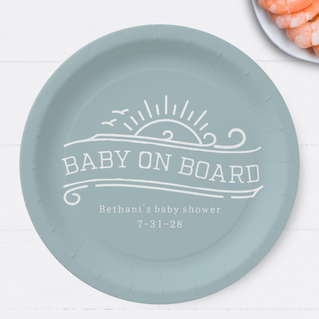Assiettes En Carton Bébé à bord surf Baby shower bleu (Créateur téléchargé)