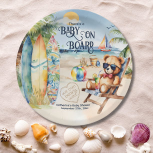 Assiettes En Carton Bébé À Bord Surfboard Teddy Bear Baby shower