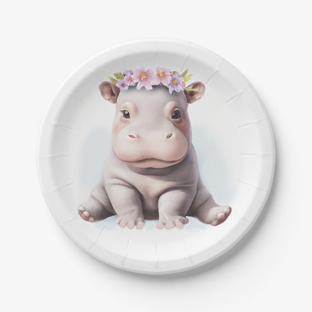 Assiettes En Carton Bébé adorable Hippopotamus (Devant)