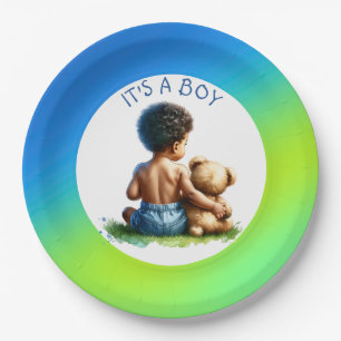 Assiettes En Carton Bébé afro-américain avec Baby shower Teddy
