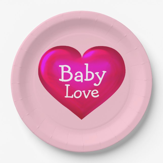 Assiettes En Carton Bébé amour Coeur rose chaud (Devant)
