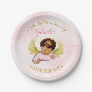 Assiettes En Carton Bébé Ange Fille Rose Or Ethnique