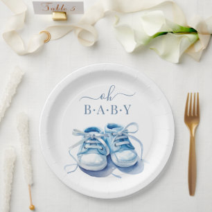 Assiettes En Carton Bébé Basket Baby shower Invitation, Bébé garçon