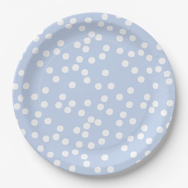 Assiettes En Carton Bébé bleu & blanc Confetti / À petits pois (Devant)
