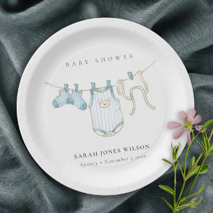 Assiettes En Carton Bébé Bleu Bleu Cute Baby shower de linge