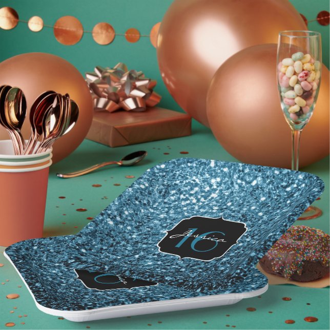 Assiettes En Carton Bébé bleu clair faux parties scintillant scintille (Multi)