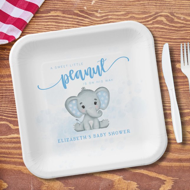 Assiettes En Carton Bébé bleu Eléphant Petit Baby shower d'arachide (Créateur téléchargé)