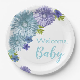 Assiettes En Carton Bébé Bleu En Fleur Brunch Douche
