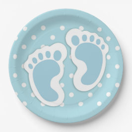 Assiettes En Carton Bébé bleu mou Pieds de garçon