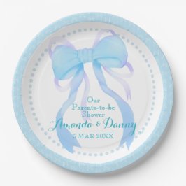 Assiettes En Carton Bébé bleu Ruban Douche garçon