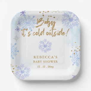 Assiettes En Carton Bébé bleu son Baby shower d'hiver froid à l'extéri