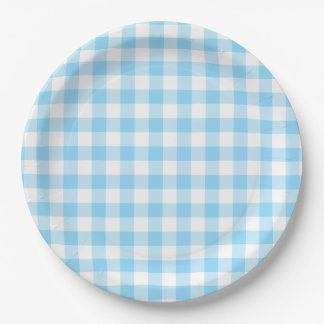 Assiettes En Carton Bébé Bleu Vichy à carreaux