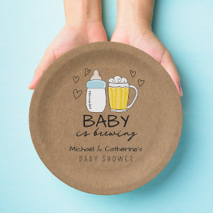 Assiettes En Carton Bébé Brûle Bouteille Bière Baby shower en verre