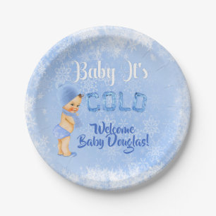 Assiettes En Carton Bébé C'est Flocon de neige froide Hiver Blue Boy D