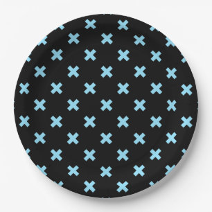 Assiettes En Carton Bébé croix bleu coutures sur noir