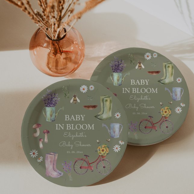 Assiettes En Carton Bébé dans le Baby shower de jardin en fleurs (Créateur téléchargé)
