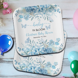 Assiettes En Carton Bébé dans le Baby shower Floral Bleu en Fleur
