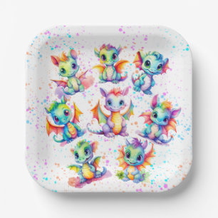 Assiettes En Carton Bébé Dragon Plaques papier fête d'anniversaire