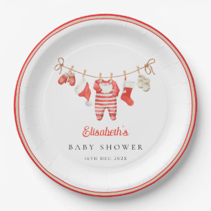 Assiettes En Carton Bébé du Père Noël rouge Baby Shower