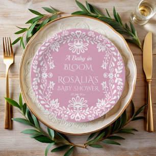 Assiettes En Carton Bébé en fleur baby shower mexicain rose pâle