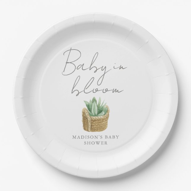 Assiettes En Carton Bébé en fleur Baby shower Succulent simple (Devant)