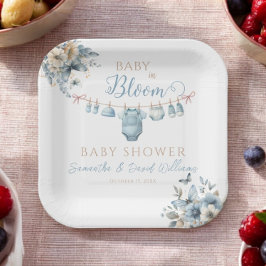 Assiettes En Carton Bébé En Fleur Bleu Floral Bébé Garçon Douche