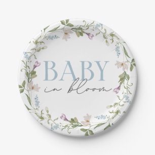 Assiettes En Carton Bébé en Fleur Bleu Printemps Floral