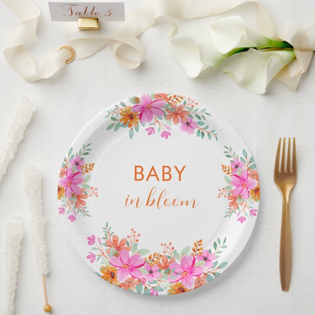 Assiettes En Carton Bébé en Fleur douche fleurie d'été (Mariage)