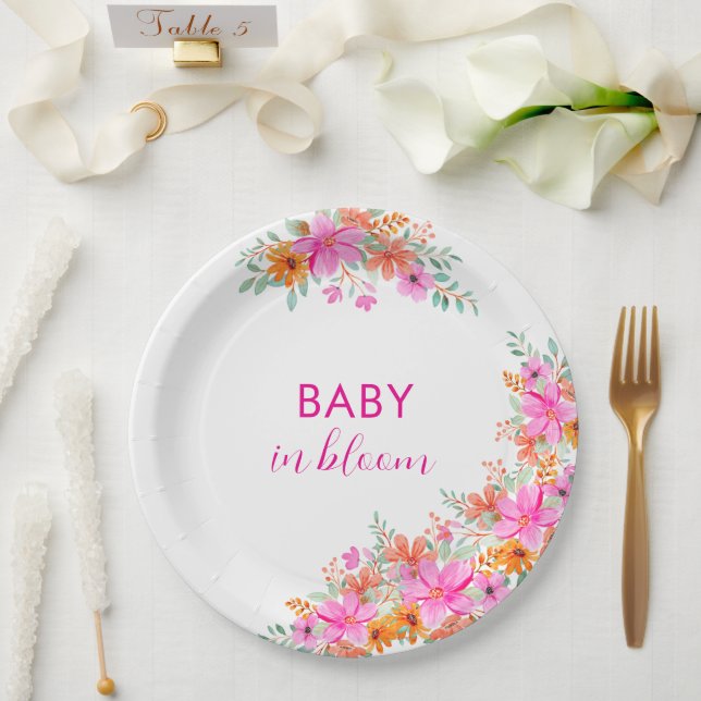 Assiettes En Carton Bébé en Fleur douche fleurie d'été (Mariage)
