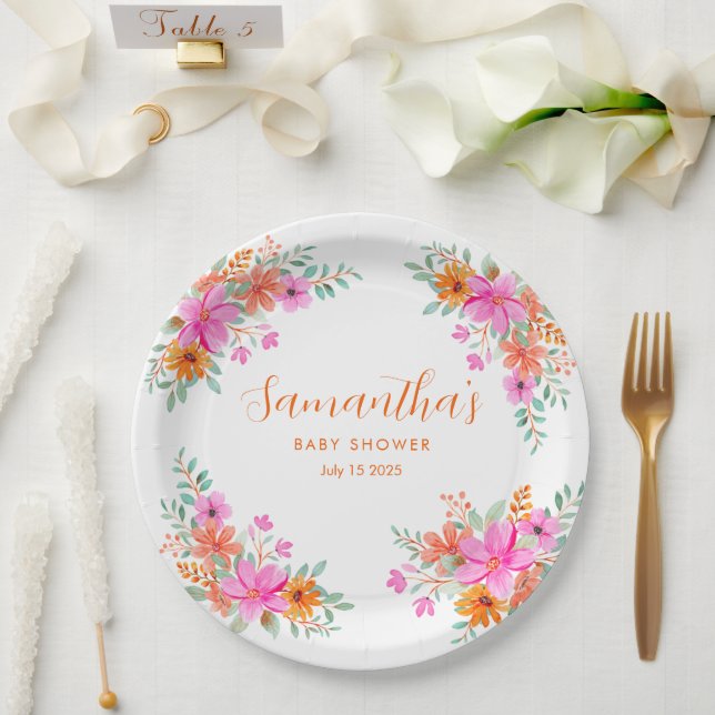 Assiettes En Carton Bébé en Fleur douche fleurie d'été (Mariage)