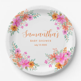 Assiettes En Carton Bébé en Fleur douche fleurie d'été