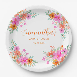 Assiettes En Carton Bébé en Fleur douche fleurie d'été