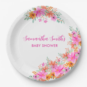 Assiettes En Carton Bébé en Fleur douche fleurie d'été