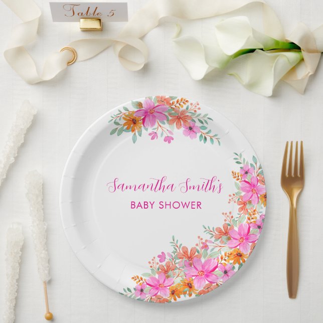 Assiettes En Carton Bébé en Fleur douche fleurie d'été (Mariage)