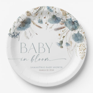 Assiettes En Carton Bébé en Fleur Dusty bleu beige baby shower garçon