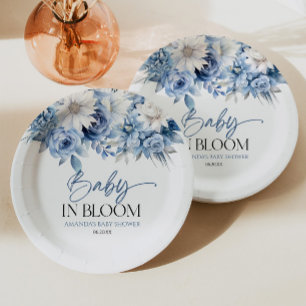 Assiettes En Carton Bébé En Fleur Dusty Blue Floral Baby shower