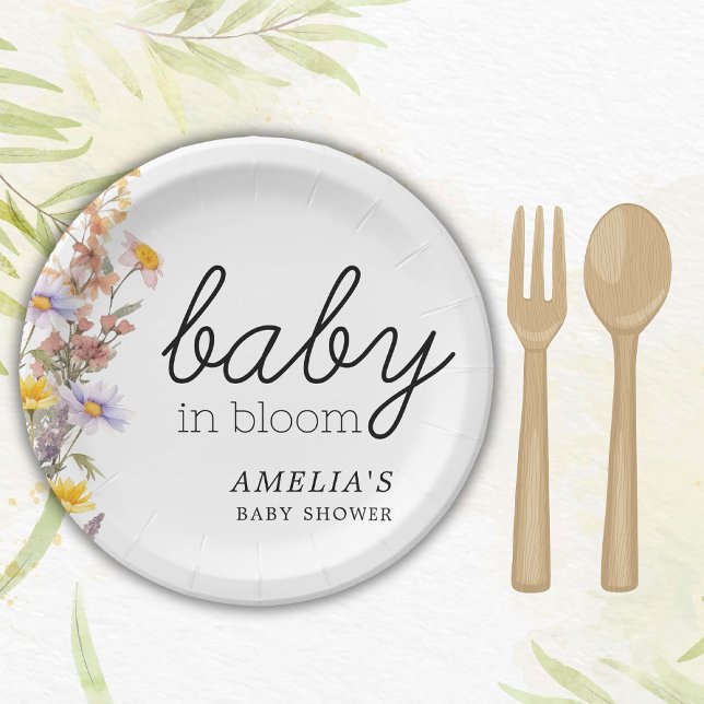 Assiettes En Carton Bébé En Fleur Fleur sauvage Élégant Baby shower (Créateur téléchargé)