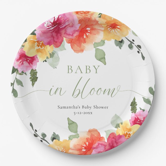 Assiettes En Carton Bébé en Fleur printemps lumineux douche fleurie ét (Devant)