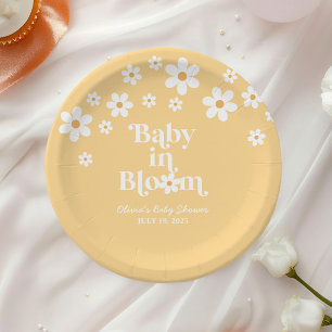 Assiettes En Carton Bébé en fleurs Baby Shower bohème Daisy Jaune