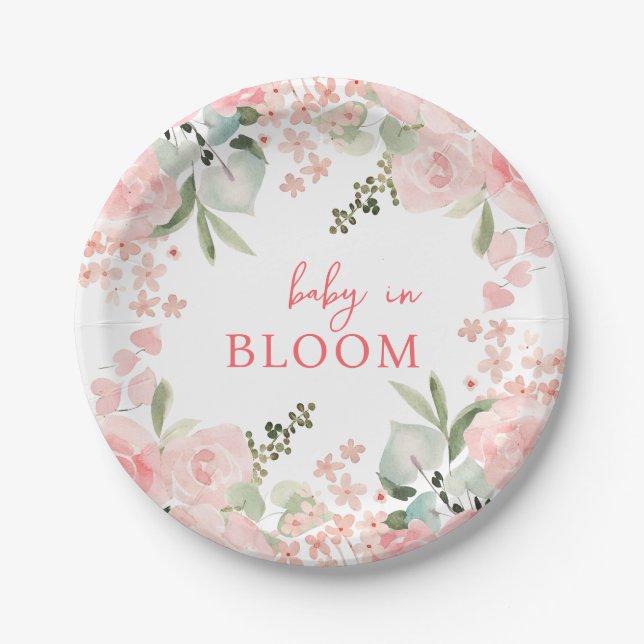 Assiettes En Carton Bébé en fleurs Baby shower floral (Devant)
