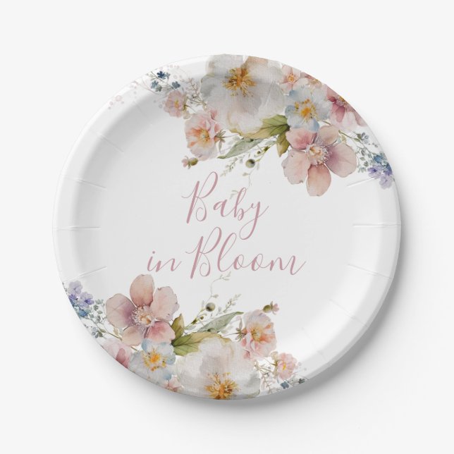 Assiettes En Carton Bébé en fleurs baby shower floral (Devant)