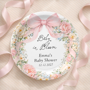 Assiettes En Carton Bébé en fleurs rose blush floral Baby Shower