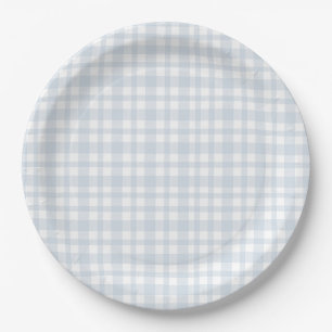 Assiettes En Carton Bébé en Jean Bleu Fête Prénatale Gingham