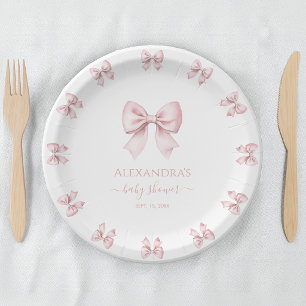 Assiettes En Carton Bébé Fille Arc Rose Baptême Mignon Coquette Aquare