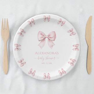Assiettes En Carton Bébé Fille Arc Rose Baptême Mignon Coquette Aquare