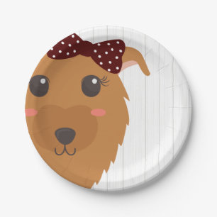 Assiettes En Carton Bébé fille Chien Maroon Baby shower