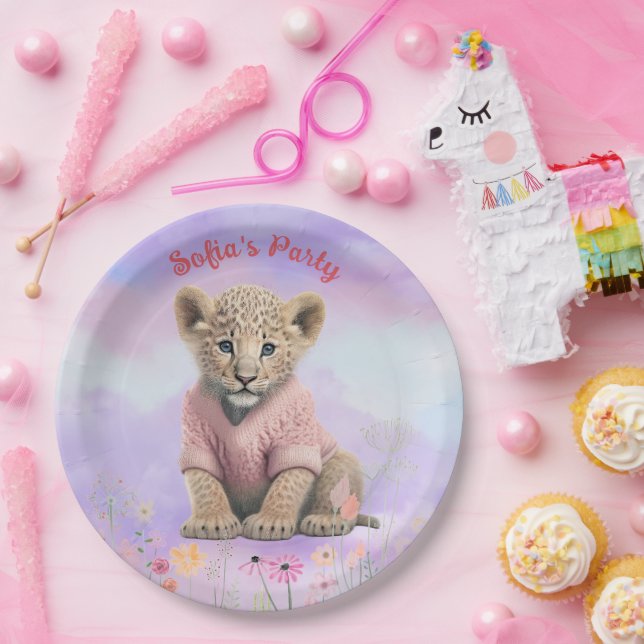Assiettes En Carton Bébé Fille Léopard Plaque papier (Fête)
