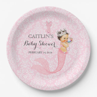Assiettes En Carton Bébé Fille Sirène Princesse Couronne Damas